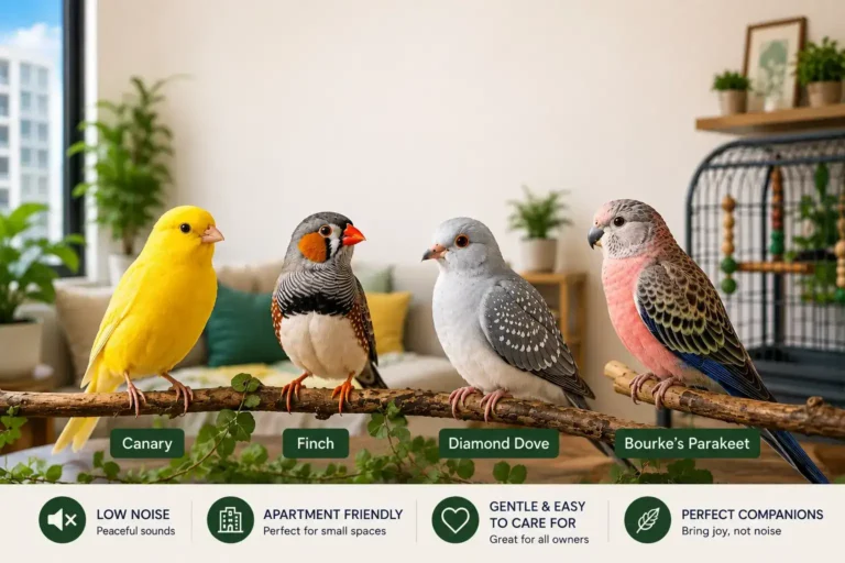 Best Quiet Birds for Apartment Living (Low-Noise Birds That Won’t Disturb Your Neighbors)