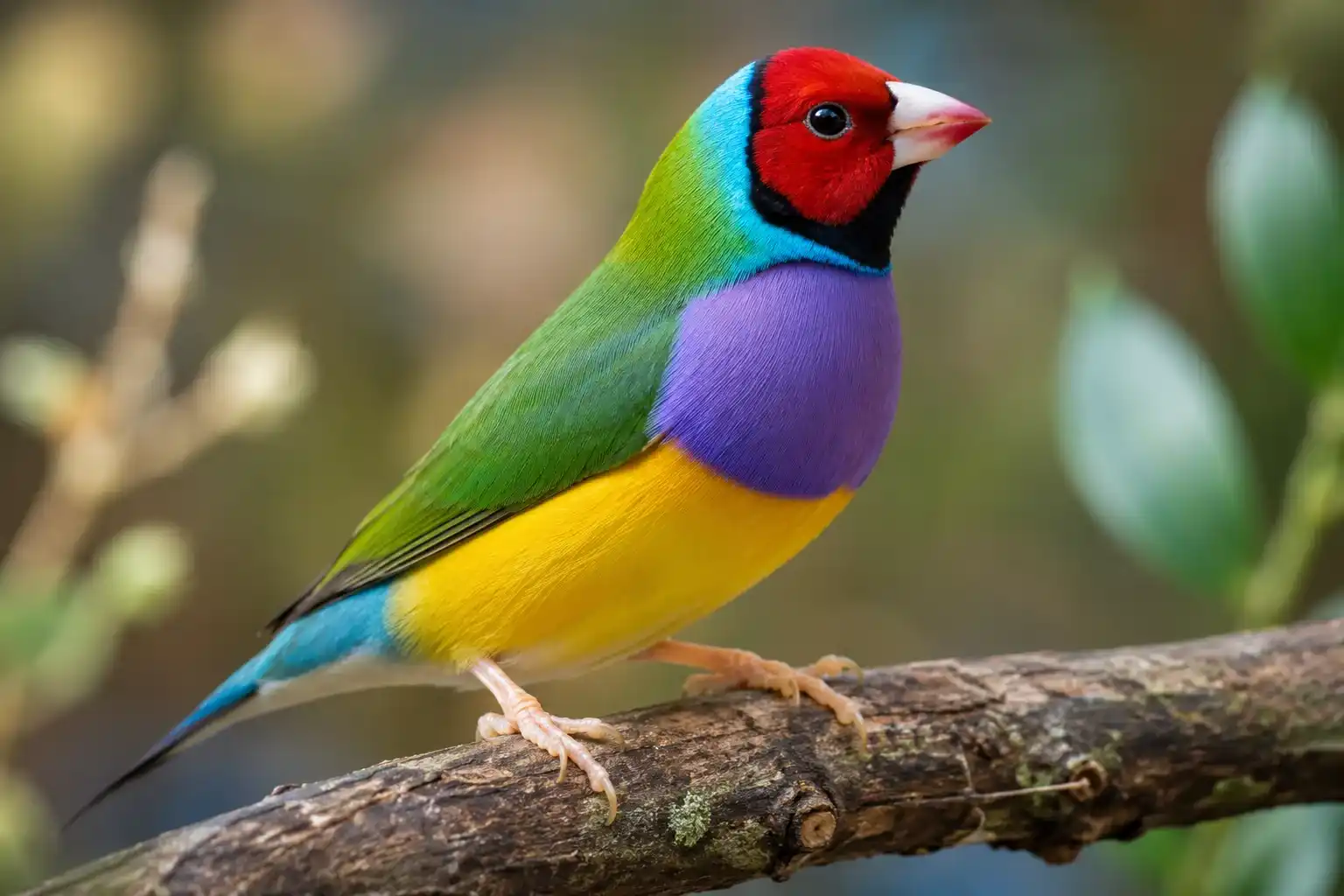 What do finches eat? A healthy Gouldian finch eating a balanced diet of seeds, pellets, and fresh vegetables.
